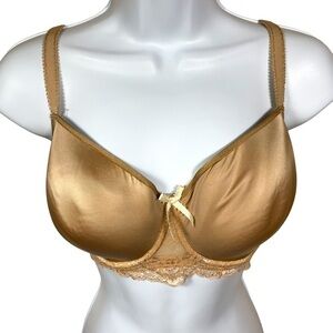 32E Le Mystère Beige Tan Underwire Bra Lined Lace Accent 32DD